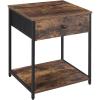 imageSONGMICS Rustic Nightstand Industrial Bedside Table with Drawer 2 Shelves Fabric Drawer Dresser End Table with Wooden Top and Front Rustic Brown and Black ULGS20H1 Drawer
