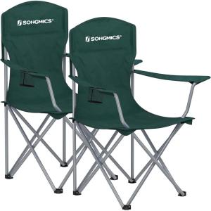 imageSONGMICS 2 Pack Folding Camping Chairs Load 330 lb Cup Holder and High Backrest HeavyDuty Structure for Lawn Garden Fishing TerraceDark Green