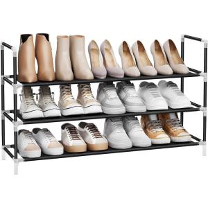 imageSONGMICS 3Tier Shoe Rack Shoe Storage for Hallway Closet Slim and SpaceSaving Metal Frame NonWoven Fabric Shelves Black ULSH053B01
