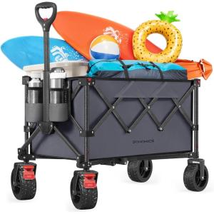 imageSONGMICS 40Gallon Collaspible Wagon Wagons Carts Foldable for Camping Garden Outdoor with Handle Holds up to 330 lb 4 Removable Wheels SpaceSaving Ink Black UGFW115B01Slate Gray