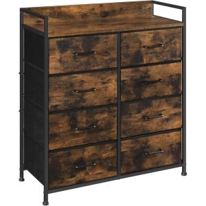 imageSONGMICS Drawer Dresser Closet Storage Dresser Chest of Drawers 8 Fabric Drawers and Metal Frame with Handles Rustic Brown and Black ULTS124B01