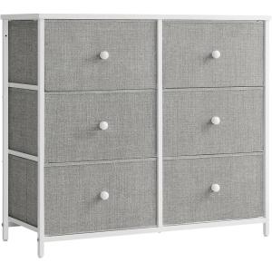 imageSONGMICS Dresser Storage Unit with 6 Easy Pull Fabric Drawers Dresser Drawer Organizer Unit with Metal Frame Wooden Tabletop for Closet Black ULTS23HDove Gray  Cream White