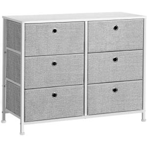 imageSONGMICS Dresser Storage Unit with 6 Easy Pull Fabric Drawers Dresser Drawer Organizer Unit with Metal Frame Wooden Tabletop for Closet Black ULTS23HLight Gray
