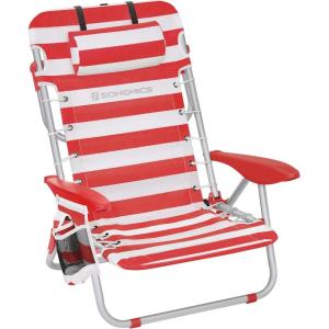imageSONGMICS Portable Backpack Beach Chair 331 lb Capacity 4 Angles Adjustable Backrest 2 Side Pockets Towel Bar Blue and White UGCB62BURed  White