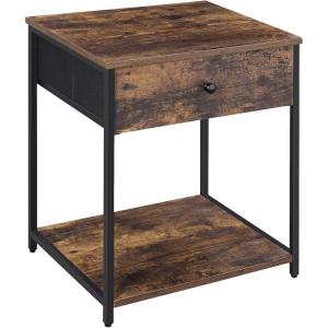 imageSONGMICS Rustic Nightstand Industrial Bedside Table with Drawer 2 Shelves Fabric Drawer Dresser End Table with Wooden Top and Front Rustic Brown and Black ULGS20H1 Drawer