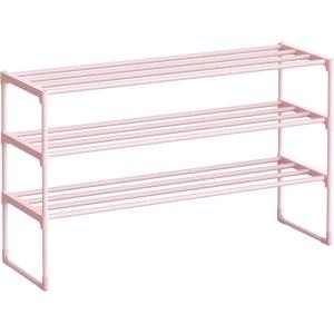 imageSONGMICS Shoe Rack 3Tier Shoe Organizer Metal Storage Shelf Upright or Upside Down for 1620 Pairs Stackable for Entryway 118 x 362 x 217 Inches Black ULSA303B02Jelly Pink