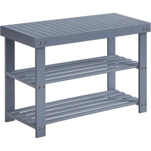 imageSONGMICS Shoe Rack Bench 3Tier Bamboo Shoe Storage Organizer Entryway Bench Holds Up to 286 lb 113 x 276 x 178 Inches for Entryway Bathroom Bedroom Brown ULBS04ZGrey