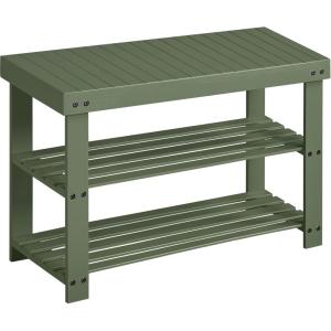 imageSONGMICS Shoe Rack Bench 3Tier Bamboo Shoe Storage Organizer Entryway Bench Holds Up to 286 lb 113 x 276 x 178 Inches for Entryway Bathroom Bedroom Brown ULBS04ZForest Green