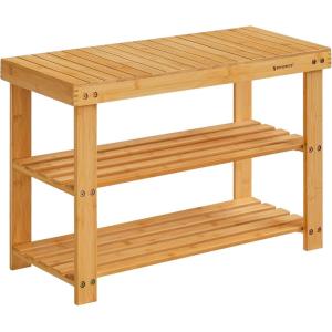 imageSONGMICS Shoe Rack Bench 3Tier Bamboo Shoe Storage Organizer Entryway Bench Holds Up to 286 lb 113 x 276 x 178 Inches for Entryway Bathroom Bedroom Brown ULBS04ZNatural