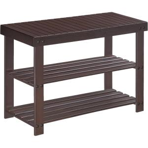 imageSONGMICS Shoe Rack Bench 3Tier Bamboo Shoe Storage Organizer Entryway Bench Holds Up to 286 lb 113 x 276 x 178 Inches for Entryway Bathroom Bedroom Brown ULBS04ZBrown