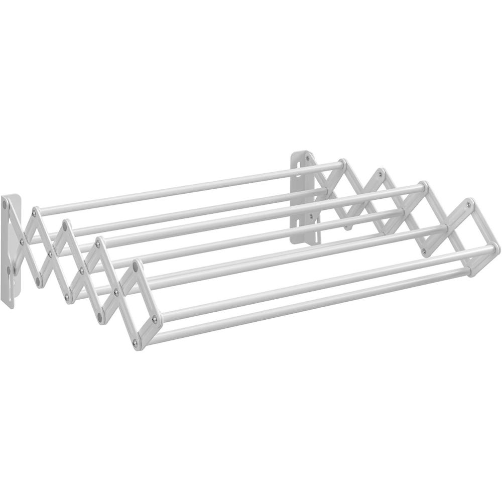 imageSONGMICS Clothes Drying Rack WallMounted Drying Rack Clothing Accordion Laundry Rack 9 Staggered Hanging Rods Expandable and Retractable Steel Cloud White ULLR806W01Cloud White