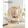 imageSONGMICS Clothes Rack DoubleRod Clothing Rack for Hanging Clothes with Wheels Garment Rack Metal Frame 220 lb Max Total Load 407 Inches Wide Clothes Storage and Display Black UHSR107B01White