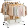 imageSONGMICS Clothes Rack DoubleRod Clothing Rack for Hanging Clothes with Wheels Garment Rack Metal Frame 220 lb Max Total Load 407 Inches Wide Clothes Storage and Display Silver UHSR107E01