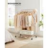imageSONGMICS Clothes Rack DoubleRod Clothing Rack for Hanging Clothes with Wheels Garment Rack Metal Frame 220 lb Max Total Load 407 Inches Wide Clothes Storage and Display Silver UHSR107E01