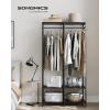 imageSONGMICS Clothes Rack Iron and Wood Wardrobe Closet Organizer Heavy Duty Garment Rack with Hanging Rods Closet Shelves Removable Hooks 157 x 372 x 709 Inches Rustic Brown URGR004B01Black