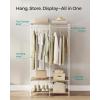 imageSONGMICS Clothes Rack Iron and Wood Wardrobe Closet Organizer Heavy Duty Garment Rack with Hanging Rods Closet Shelves Removable Hooks 157 x 372 x 709 Inches Rustic Brown URGR004B01Natural Beige