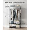 imageSONGMICS Clothes Rack Iron and Wood Wardrobe Closet Organizer Heavy Duty Garment Rack with Hanging Rods Closet Shelves Removable Hooks 157 x 372 x 709 Inches Rustic Brown URGR004B01Black