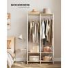 imageSONGMICS Clothes Rack Iron and Wood Wardrobe Closet Organizer Heavy Duty Garment Rack with Hanging Rods Closet Shelves Removable Hooks 157 x 372 x 709 Inches Rustic Brown URGR004B01Natural Beige