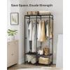 imageSONGMICS Clothes Rack Iron and Wood Wardrobe Closet Organizer Heavy Duty Garment Rack with Hanging Rods Closet Shelves Removable Hooks 157 x 372 x 709 Inches Rustic Brown URGR004B01Black