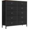 imageSONGMICS Dresser for Bedroom Storage Organizer Unit with 5 Fabric Drawers Chest of Drawers Steel Frame for Living Room Entryway Rustic Brown and Black ULTS215B01Rustic Brown  Black