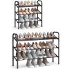imageSONGMICS Expandable Shoe Rack 2 Tier Shoe Rack Shelf Adjustable Shoe Organizer Storage for 15 Pairs of Shoes Metal Free Standing Shoe Racks for Closet Front Door Entryway Easy Assembly Ink BlackInk Black