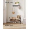 imageSONGMICS Expandable Shoe Rack 2 Tier Shoe Rack Shelf Adjustable Shoe Organizer Storage for 15 Pairs of Shoes Metal Free Standing Shoe Racks for Closet Front Door Entryway Easy Assembly Ink BlackBronze