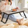 imageSONGMICS Laptop Desk for Bed or Sofa with Tilting Top Breakfast Serving Tray with Folding Legs Fits up to 156 Inches Screen 24269 x 137 x 88126 Inches Rustic Brown ULLD105B01Greige