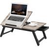 imageSONGMICS Laptop Desk for Bed or Sofa with Tilting Top Breakfast Serving Tray with Folding Legs Fits up to 156 Inches Screen 24269 x 137 x 88126 Inches Rustic Brown ULLD105B01Greige