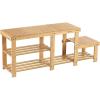 imageSONGMICS Bamboo Shoe Bench Shoe Rack for Boots Entryway Storage Organizer 3Tier Shoe Shelf for Hallway Bathroom Living Room Corridor White ULBS006W01 112 x 338 x 178 Inches111D x 441W x 177H