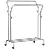 imageSONGMICS Clothes Rack DoubleRod Clothing Rack for Hanging Clothes with Wheels Garment Rack Metal Frame 220 lb Max Total Load 407 Inches Wide Clothes Storage and Display Silver UHSR107E01