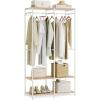 imageSONGMICS Clothes Rack Iron and Wood Wardrobe Closet Organizer Heavy Duty Garment Rack with Hanging Rods Closet Shelves Removable Hooks 157 x 372 x 709 Inches Rustic Brown URGR004B01Natural Beige