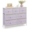 imageSONGMICS Dresser for Bedroom Chest of Drawers Closet Organizer and Storage Cabinet with 7 Fabric Drawers Metal Frame Snow White and Pale Purple ULTS117W03