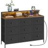 imageSONGMICS Dresser for Bedroom Storage Organizer with 9 Fabric Drawers and LED Lights Charging Station Steel Frame 132 x 449 x 33 Inches Entryway Cloud White ULTS519W01Ink Black