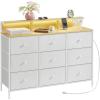 imageSONGMICS Dresser for Bedroom Storage Organizer with 9 Fabric Drawers and LED Lights Charging Station Steel Frame 132 x 449 x 33 Inches Entryway Cloud White ULTS519W01Cloud White