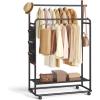imageSONGMICS HOME DoubleRod Clothes Rack Clothing Rack on Wheels Portable Garment Rack with 2 Clothes Hanging Rails Fabric Shelf and Storage Bag MatchstickShaped Hooks Ink Black UHSR171B01Double Rod