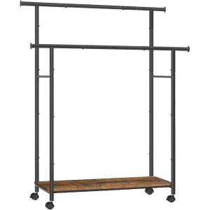 imageSONGMICS Clothes Rack with Wheels Clothing Rack for Hanging Clothes 388 Inches Metal Garment Rack with Shelf Loads up to 110 lb for Bedroom Closet Rustic Brown and Ink Black UHSR151B01Black
