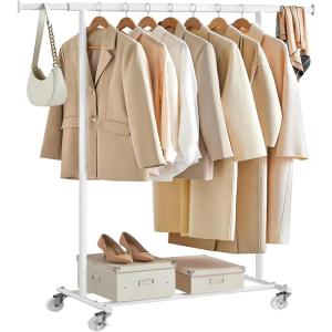 imageSONGMICS Clothes Rack with Wheels HeavyDuty Clothing Rack for Hanging Clothes Portable 177 x 36252 x 636 Inches with Extendable Rail 220 lb Load Capacity White UHSR013W01White