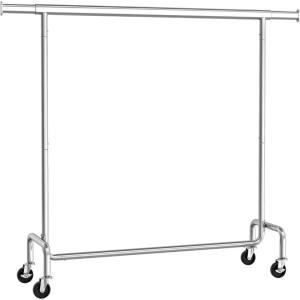 imageSONGMICS Clothes Rack with Wheels HeavyDuty Garment Rack with Extendable Hanging Rod 243 lb Load Capacity 177 x 63787 x 641 Inches ChromePlated Silver UHSR176E01Silver
