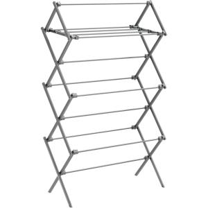 imageSONGMICS Foldable Clothes Drying Rack Laundry Drying Rack Clothes Airer Steel Frame 146 x 366 x 532 Inches Easy Assembly Indoor Outdoor Use Pearl White ULLR771W01Gray