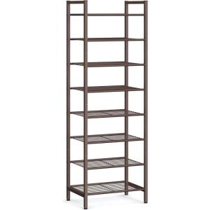 imageSONGMICS Narrow Shoe Rack Sturdy 8 Tier Metal Tall Shoe Rack Shelf Slim Shoe Storage Organizer for Closet Entryway Small Spaces Vertical Shoe Stand Tower for 18 Pairs Shoes Easy Assembly BlackBronze
