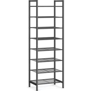 imageSONGMICS Narrow Shoe Rack Sturdy 8 Tier Metal Tall Shoe Rack Shelf Slim Shoe Storage Organizer for Closet Entryway Small Spaces Vertical Shoe Stand Tower for 18 Pairs Shoes Easy Assembly BlackBlack