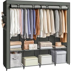 imageSONGMICS Portable Closet Wardrobe Closet Organizer with Cover 4 Hanging Rods and Shelves 4 Side Pockets 669 x 177 x 657 Inches Large Capacity for Bedroom Living Room Ink Black URYG094B02Sage Green