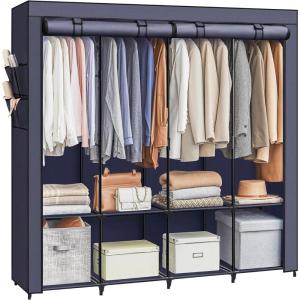 imageSONGMICS Portable Closet Wardrobe Closet Organizer with Cover 4 Hanging Rods and Shelves 4 Side Pockets 669 x 177 x 657 Inches Large Capacity for Bedroom Living Room Ink Black URYG094B02Dark Blue