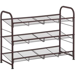 imageSONGMICS Stackable Shoe Rack 4 Tier Metal Shoes Rack Storage Shelf Holds up to 20 Pairs Shoes Adjustable Slanted Shelves Shoe Tower Organizer for Closet Entryway Small Spaces BlackBronze