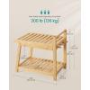 imageSONGMICS Bamboo Shower Bench with Storage Shelf Shower Chair Water Resistant Shower Stool with Handle and Hooks Shower Head Holder NonSlip Feet for Bathroom Adults Natural Beige UBCB121N01