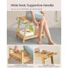 imageSONGMICS Bamboo Shower Bench with Storage Shelf Shower Chair Water Resistant Shower Stool with Handle and Hooks Shower Head Holder NonSlip Feet for Bathroom Adults Natural Beige UBCB121N01