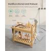 imageSONGMICS Bamboo Shower Bench with Storage Shelf Shower Chair Water Resistant Shower Stool with Handle and Hooks Shower Head Holder NonSlip Feet for Bathroom Adults Natural Beige UBCB121N01