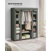 imageSONGMICS Closet Wardrobe Portable Closet for Bedroom Clothes Rail with NonWoven Fabric Cover Clothes Storage Organizer 59 x 177 x 69 Inches 12 Compartments Black ULSF03HSage Green
