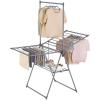 imageSONGMICS Clothes Drying Rack with Sock Clips Metal Laundry Rack Foldable SpaceSaving FreeStanding Airer with 2 HeightAdjustable Gullwings Indoor Outdoor Use Silver and White ULLR052W01Gray