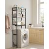 imageSONGMICS OverTheToilet Storage 3Tier Bathroom Organizer Over Toilet with Adjustable Shelves Hooks Bamboo Freestanding Space Saver Bathroom Shelves Heather Greige and Ink Black UBTS012W01Heather Greige  Ink Black